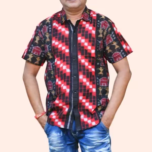Red Black Tribal Sambalpuri Mens Handloom Shirt