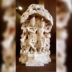 Lord Krishna & Radha Pink Stone Statue