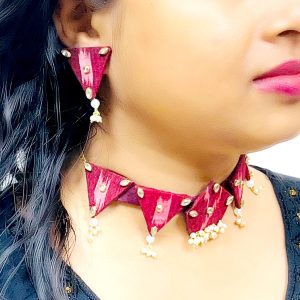 Sambalpuri Fabric Choker Necklace & Earrings Set
