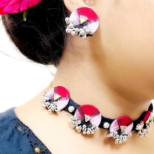 Sambalpuri Fabric Choker Necklace & Earrings Set