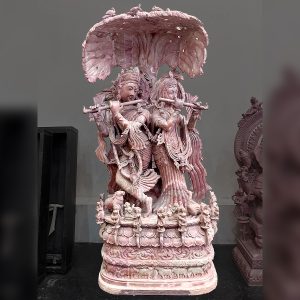 Radha Krishna with flute Pink Stone Statue