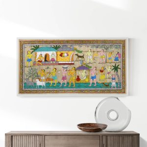 Tribal Life Patta Tussar Painting