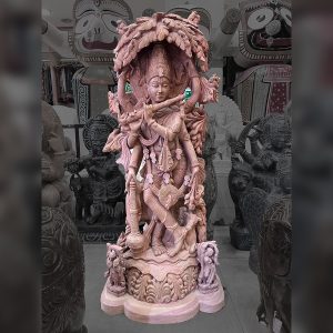 Lord Krishna with flute Pink Stone statue