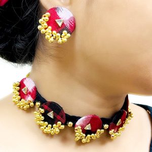 Sambalpuri Fabric Choker Necklace & Earrings Set