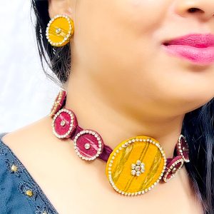 Sambalpuri Fabric Choker Necklace & Earrings Set