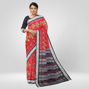 Persian Red Floral Design Rudrakhya Border Sambalpuri Silk Saree