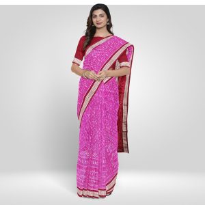 Magenta-Pink Tribal Motif Sambalpuri Silk Saree