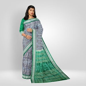 Dim Gray Flower Design Sambalpuri Silk Saree