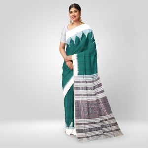 Dark Slate Gray Temple Border Sambalpuri Silk Saree