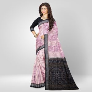 Lilac Color Floral Design Rudrakhya Border Sambalpuri Cotton Saree