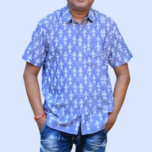 Sky Blue Tribal Design Sambalpuri Mens Handloom Shirt