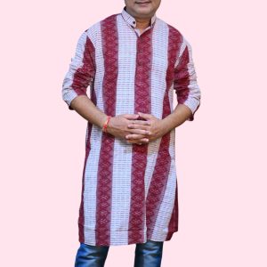 Marron Stripes on Pink Sambalpuri Mens Handloom Kurta