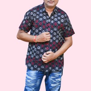 Marron Grey Circle Design Sambalpuri Mens Handloom Shirt