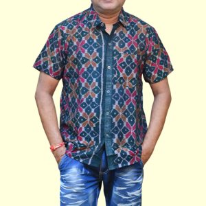 Green Designer Mens Sambalpuri Handloom Shirt