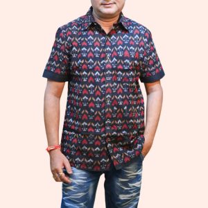 Black White Mens Sambalpuri Handloom Shirt
