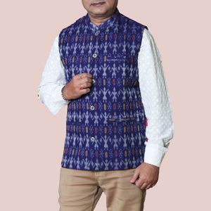 Tribal Design Sambalpuri Cotton Nehru Jacket