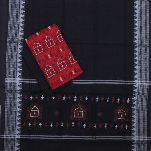 American Red Tribal Design Bomkai Dress Set