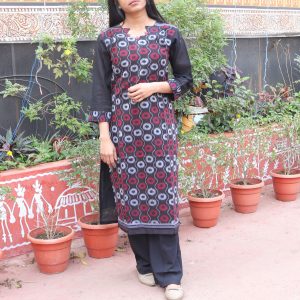 Black Geometric Pattern Sambalpuri Designer Readymade Kurti