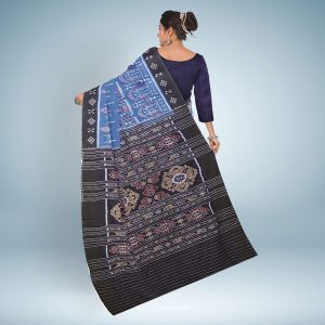 Nuapatana Tribal Design Cotton Saree With Blouse Piece ( Dark Blue-Gray)