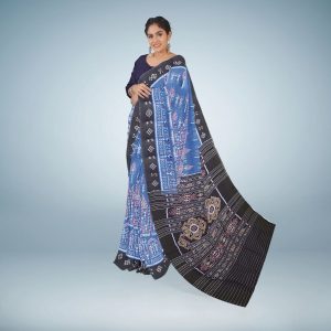 Nuapatana Tribal Design Cotton Saree With Blouse Piece ( Dark Blue-Gray)