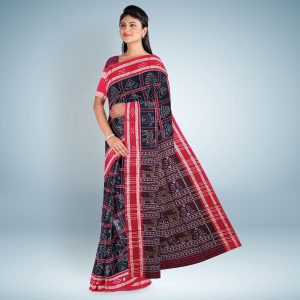 Nuapatana Nabakoti Design Cotton Saree With Blouse Piece (Eerie Black)