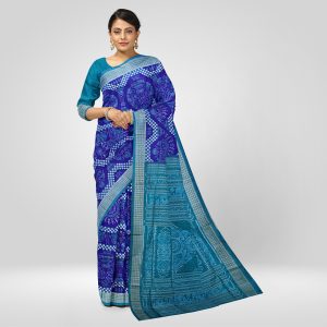 Cosmic Cobalt Tribal Motif Sambalpuri Silk Saree