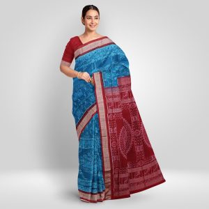 Blue Sapphire Tribal Motif Sambalpuri Silk Saree