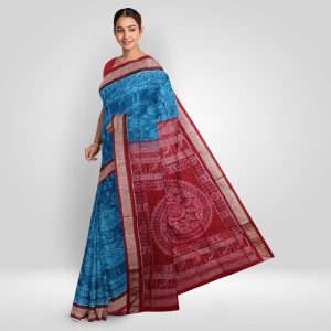 Blue Sapphire Tribal Motif Sambalpuri Silk Saree