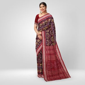 Chocolate Kisses Color Tribal Motif Sambalpuri Silk Saree