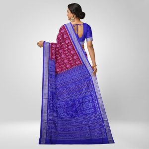 Special Temple Design Ikat Bandha  Sambalpuri Silk Saree(Claret Color )