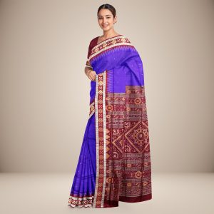 Mini Buti Design Pasapalli And Temple Border Sambalpuri Silk Saree
