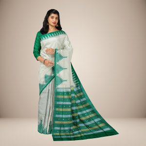 Traditional Elaborative Temple Border Motif Bomkai Silk Saree