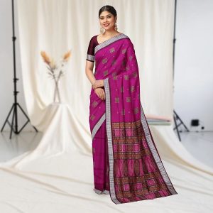 Box patterned Bomkai silk Saree