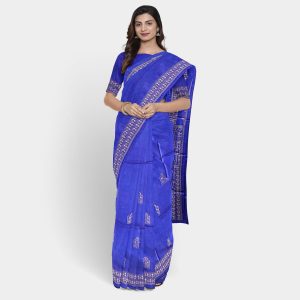 Blue (Pigment) Tribal Design Tussar Silk Saree