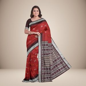 Tribal Motif Temple Border Bomkai Silk Saree