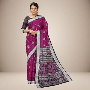 New Tribal Motif Temple and Rudraksha Border Bomkai Silk Saree