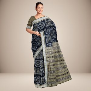 Tribal Design Black Sambalpuri Silk Saree