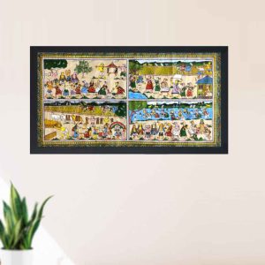 Village Life Patta Tussar Painting