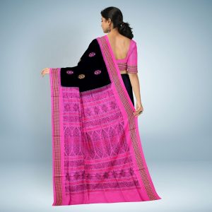 Onyx Black Bomkai Cotton Saree
