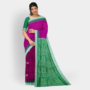 New Shubha Kalash with Temple Border Design Bomkai Silk Saree (French Plum Color)